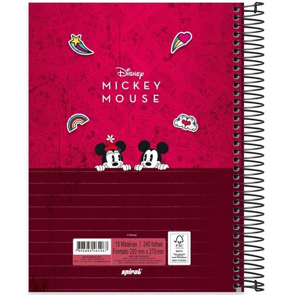 Caderno universitário capa dura 15x1 240 folhas, Disney Mickey & Minnie, Spiral, 2264967 - PT 1 UN