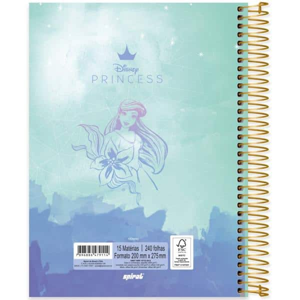 Caderno universitário capa dura 15x1 240 folhas, Princesas Disney Ariel, Spiral, 2279114 - PT 1 UN