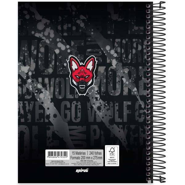 Caderno universitário capa dura 15x1 240 folhas, Red Canids, Spiral, 2279329 - PT 1 UN