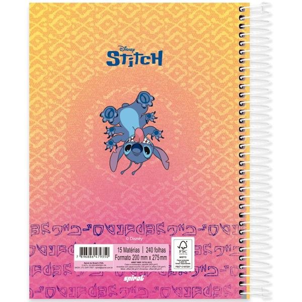 Caderno universitário capa dura 15x1 240 folhas, Disney Stitch, Spiral, 2279350 - PT 1 UN