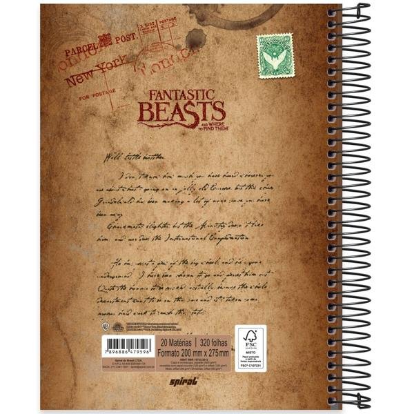Caderno universitário capa dura 20x1 320 folhas, Animais Fantásticos, Spiral, 2279596 - PT 1 UN