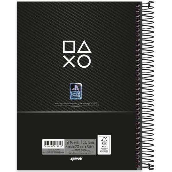 Caderno universitário capa dura 20x1 320 folhas, Playstation, Spiral, 2279756 - PT 1 UN