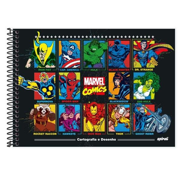 Caderno Cartografia e Desenho Capa Dura 48 folhas, Marvel Comics, Spiral, 2280677 - PT 1 UN