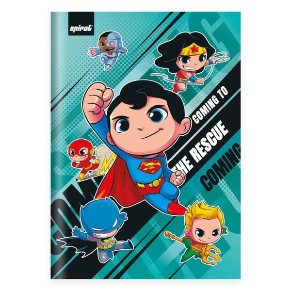 Caderno 1/4 capa dura costurado 48 folhas, DC Super Friends Liga da Justiça, Spiral, 2266053 - PT 1 UN