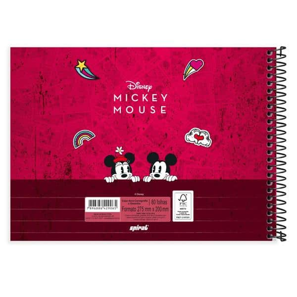 Caderno Cartografia e Desenho Capa Dura 80 folhas, Mickey Disney & Minnie, Spiral, 2229065 - PT 1 UN