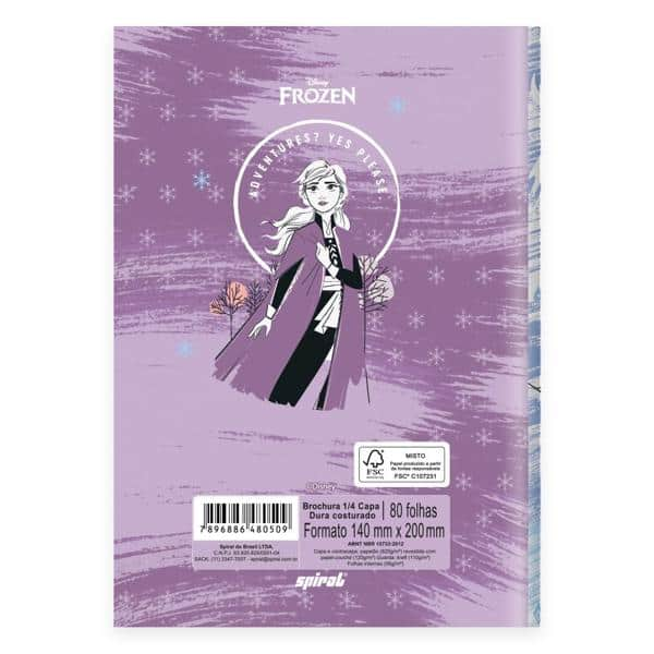 Caderno 1/4 capa dura costurado 80 folhas, Disney Frozen Snow Queen, Spiral, 2280509 - PT 1 UN