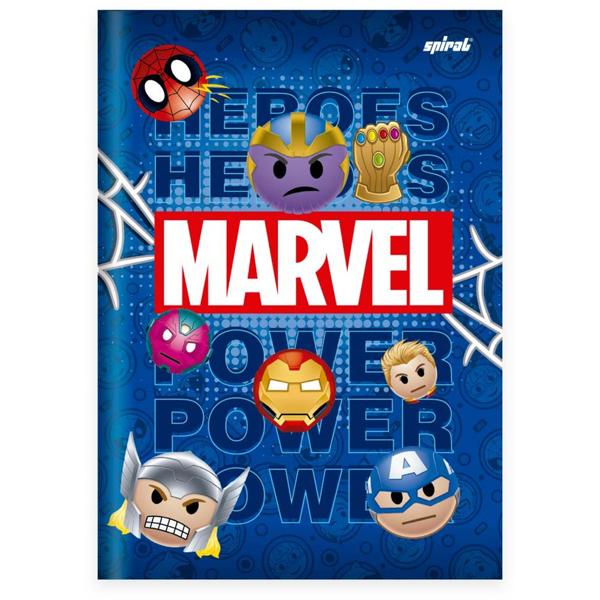 Caderno 1/4 capa dura costurado 80 folhas, Marvel Emoji Logo Marvel, Spiral, 2280516 - PT 1 UN