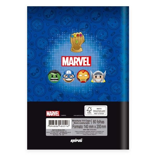 Caderno 1/4 capa dura costurado 80 folhas, Marvel Emoji Logo Marvel, Spiral, 2280516 - PT 1 UN