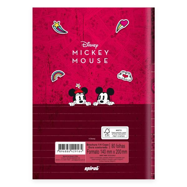 Caderno 1/4 capa dura costurado 80 folhas, Disney Mickey & Minnie, Spiral, 2229164 - PT 1 UN