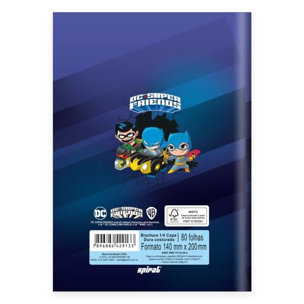 Caderno 1/4 capa dura costurado 80 folhas, DC Super Friends Batman, Spiral, 2229133 - PT 1 UN