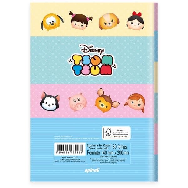 Caderno 1/4 capa dura costurado 80 folhas, Disney Tsum Tsum Xadrez, Spiral, 2229218 - PT 1 UN