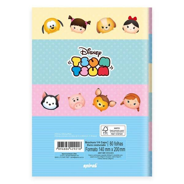 Caderno 1/4 capa dura costurado 80 folhas, Disney Tsum Tsum Xadrez, Spiral, 2229218 - PT 1 UN