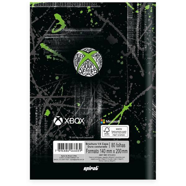 Caderno 1/4 capa dura costurado, 80 folhas, Xbox, 2266039, Spiral - PT 1 UN
