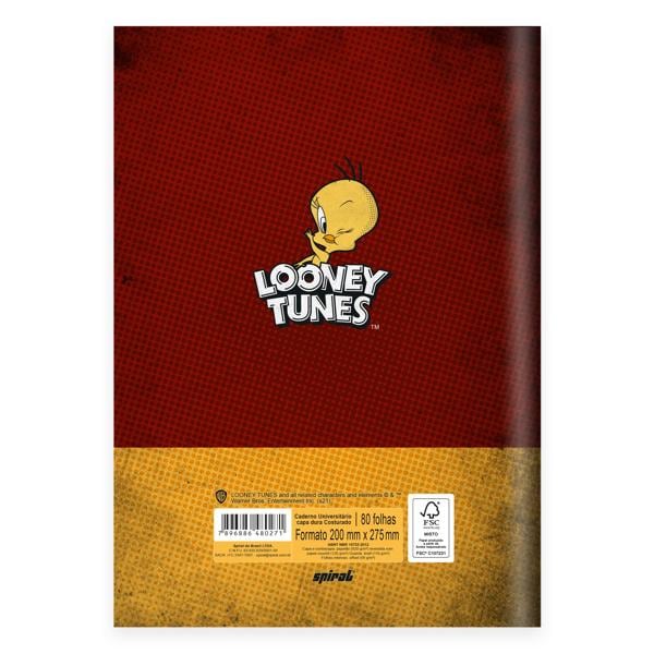 Caderno Universitário Capa Dura Costurado 80 folhas, Looney Tunes Pui Piu, Spiral, 2280271 - PT 1 UN