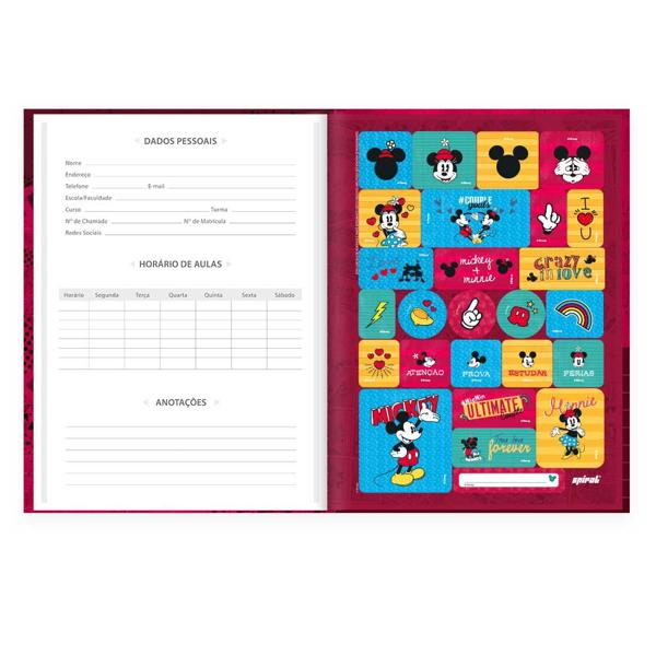 Caderno Universitário Capa Dura Costurado 80 folhas, Disney Mickey & Minnie, Spiral, 2280097 - PT 1 UN