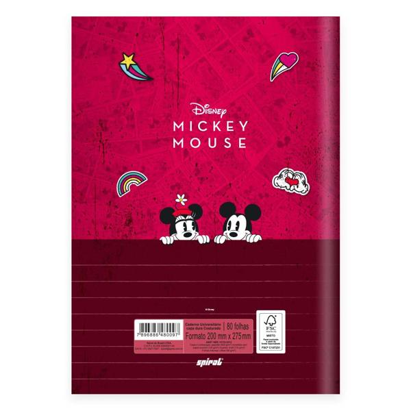 Caderno Universitário Capa Dura Costurado 80 folhas, Disney Mickey & Minnie, Spiral, 2280097 - PT 1 UN