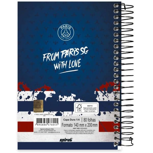 Caderno 1/4 Espiral Capa Dura 80 folhas, PSG, Spiral, 2276045 - PT 1 UN