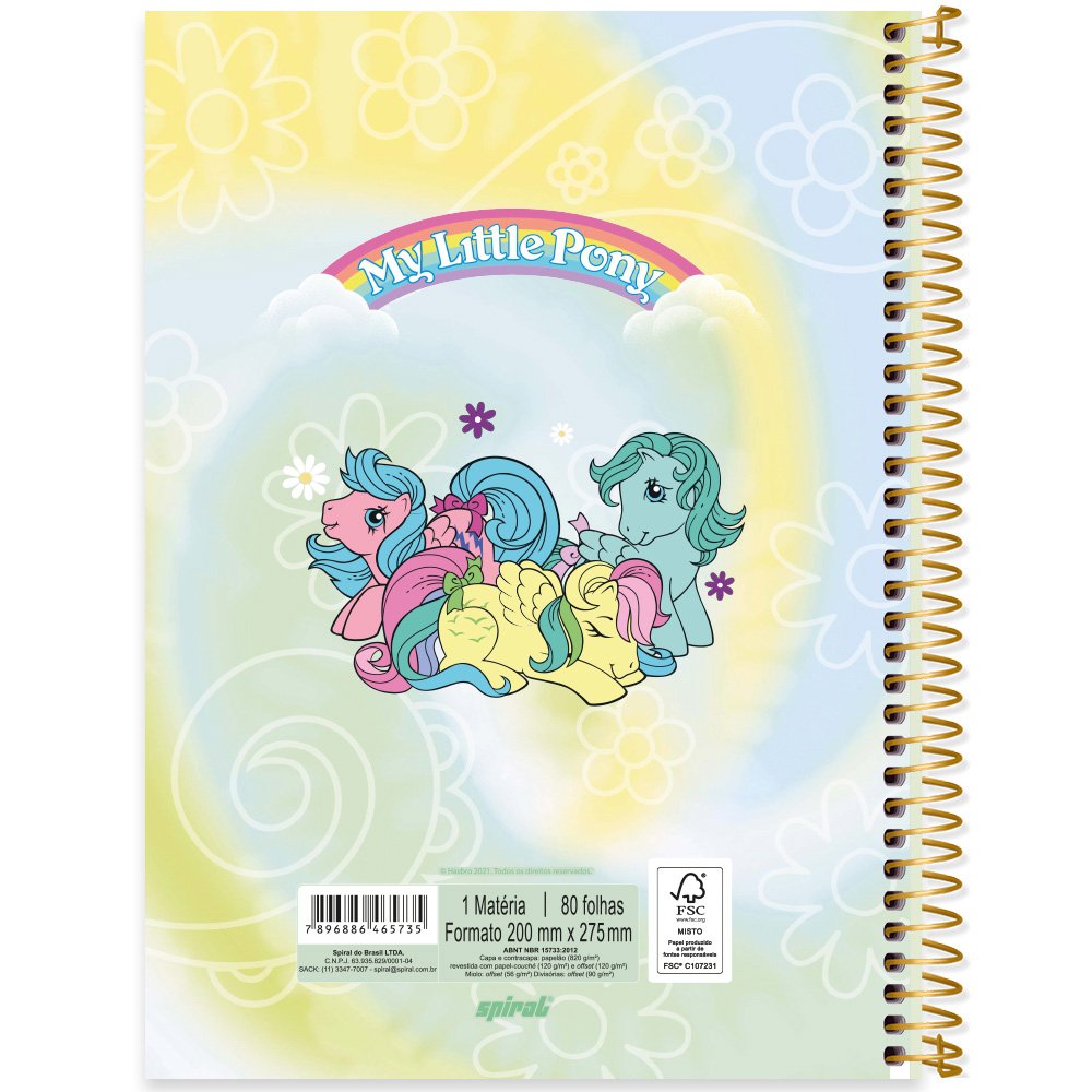 Caderno universitário capa dura, 1x1, 80 folhas, My Little Pony, 2373068,  Spiral Ltp - PT 1 UN - Escolar - Kalunga