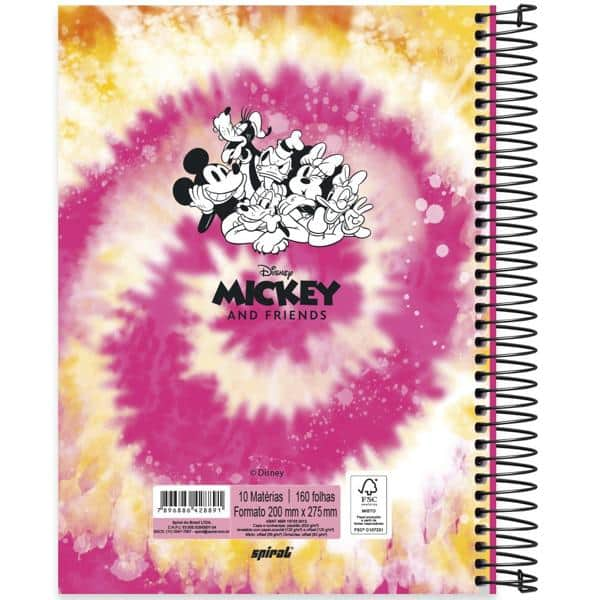 Caderno universitário capa dura 10x1 160 folhas, Mickey Disney Friends, Spiral, 2228891 - PT 1 UN