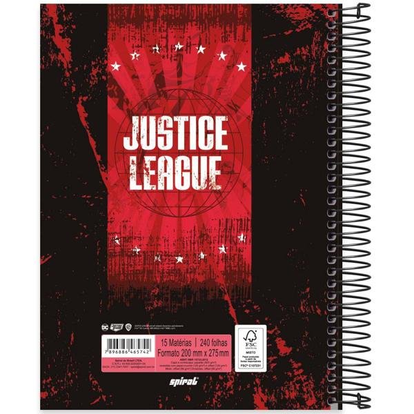 Caderno universitário capa dura 15x1 240 folhas, Liga da Justiça, Spiral, 2265742 - PT 1 UN