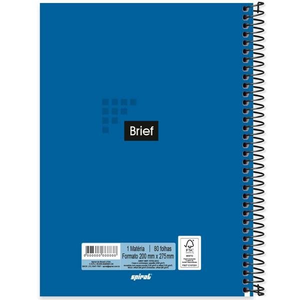 Caderno Universitário Capa Dura 1X1 80 Folhas Sem Pauta Brief Azul Spiral - PT 1 UN