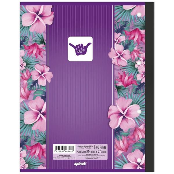 Caderno universitário 1x1 80 folhas coladas wireless Hang Loose 2266640 Spiral PT 1 UN