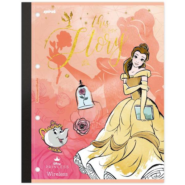 Caderno Universitário 1x1 80 Folhas Coladas Wireless Disney Princesas 2281223 Spiral - PT 1 UN