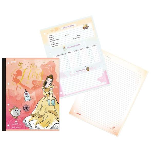 Caderno Universitário 1x1 80 Folhas Coladas Wireless Disney Princesas 2281223 Spiral - PT 1 UN