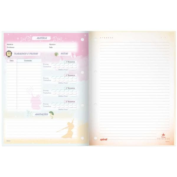 Caderno Universitário 1x1 80 Folhas Coladas Wireless Disney Princesas 2281223 Spiral - PT 1 UN