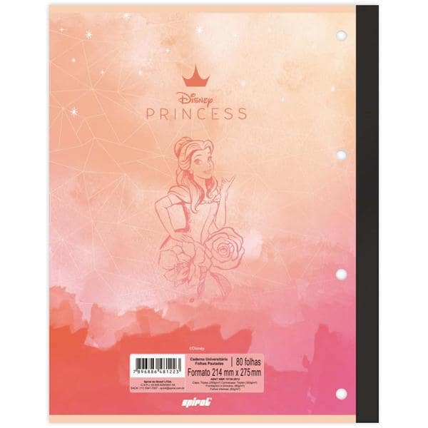 Caderno Universitário 1x1 80 Folhas Coladas Wireless Disney Princesas 2281223 Spiral - PT 1 UN