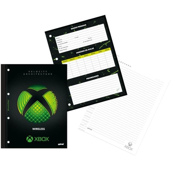 Caderno univ.1x1 80 folhas coladas wireless Xbox 2281407 Spiral PT 1 UN