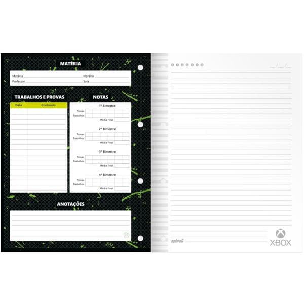 Caderno univ.1x1 80 folhas coladas wireless Xbox 2281407 Spiral PT 1 UN