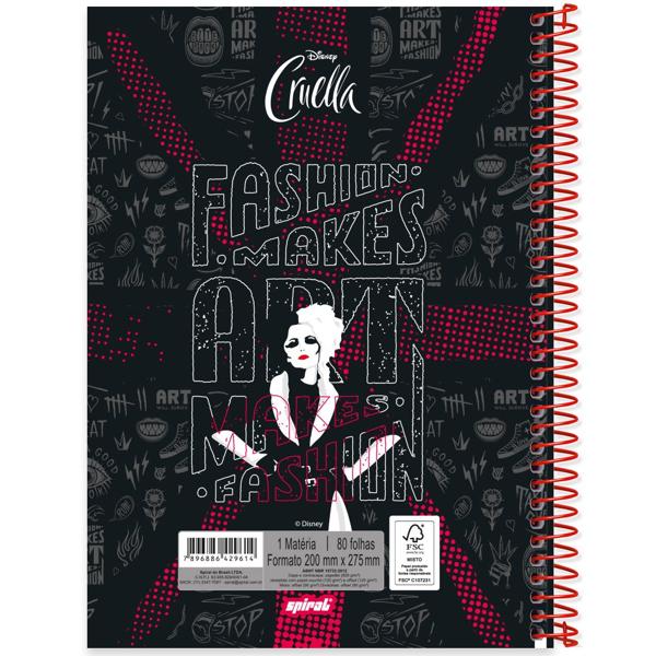 Caderno universitário capa dura 1x1 80 folhas, Disney Disney Cruella, Spiral, 2229614 - PT 1 UN