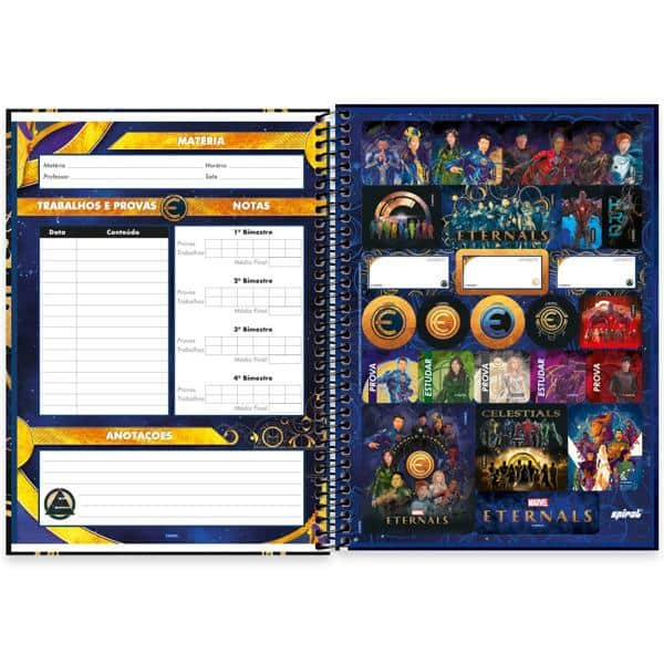 Caderno universitário capa dura 1x1 80 folhas, Marvel Eternos, Spiral, 2266213 - PT 1 UN