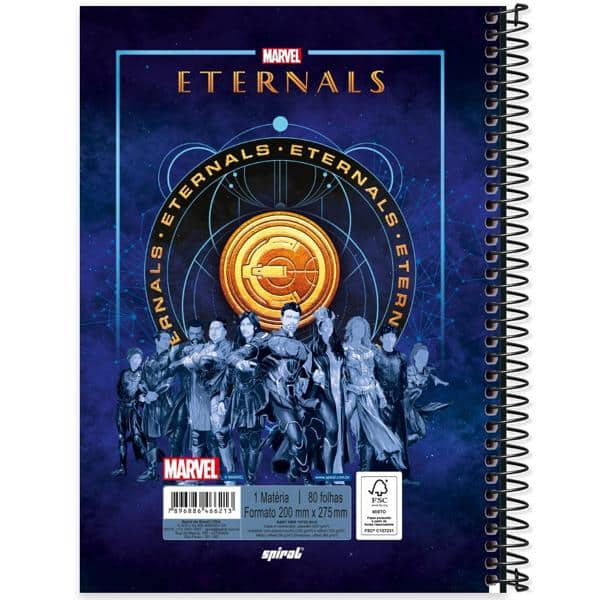 Caderno universitário capa dura 1x1 80 folhas, Marvel Eternos, Spiral, 2266213 - PT 1 UN