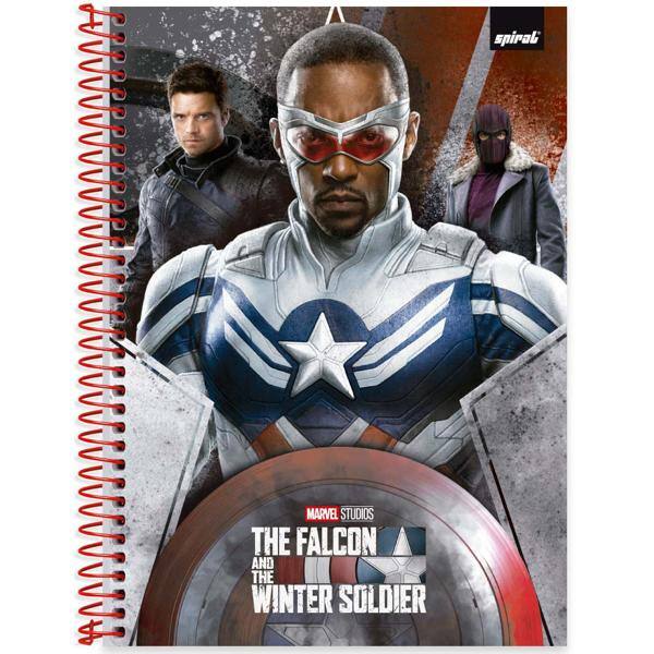 Caderno universitário capa dura 1x1 80 folhas, Marvel Falcão e o Soldado Invernal, Spiral, 2266220 - PT 1 UN