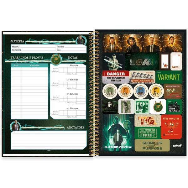 Caderno universitário capa dura 1x1 80 folhas, Marvel Loki, Spiral, 2266251 - PT 1 UN