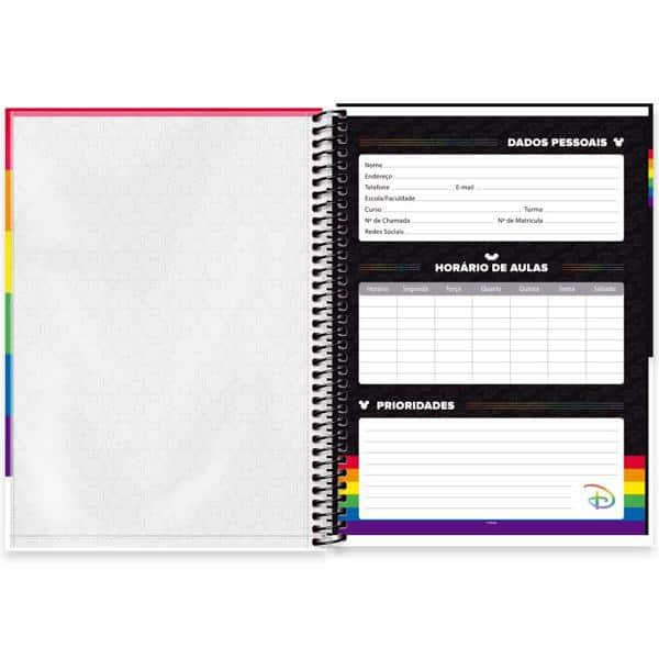 Caderno universitário capa dura 1x1 80 folhas, Mickey Disney Pride, Spiral, 2265766 - PT 1 UN