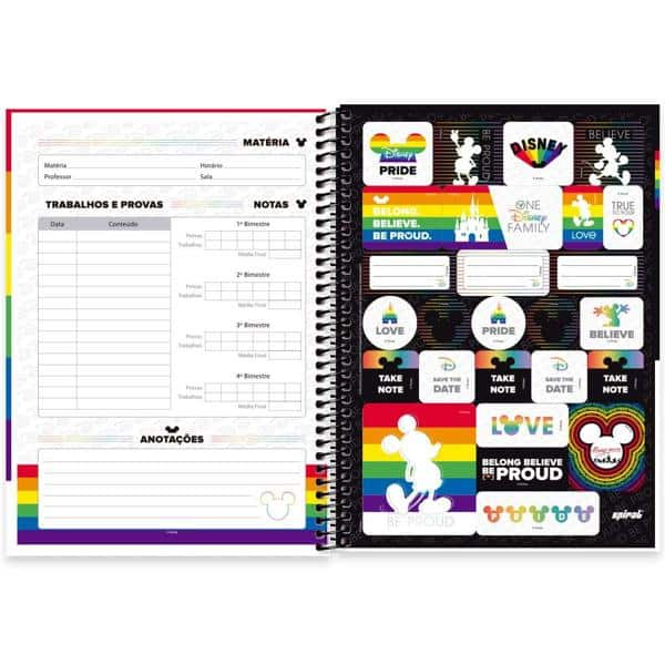 Caderno universitário capa dura 1x1 80 folhas, Mickey Disney Pride, Spiral, 2265766 - PT 1 UN