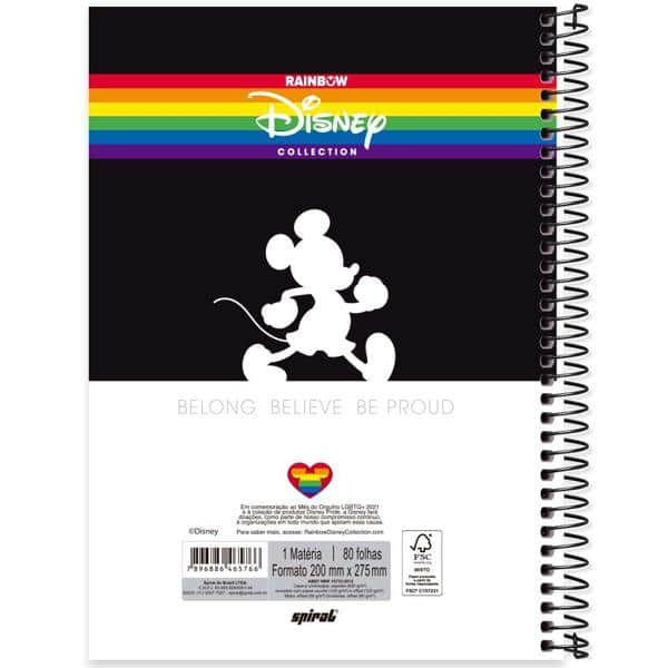 Caderno universitário capa dura 1x1 80 folhas, Mickey Disney Pride, Spiral, 2265766 - PT 1 UN