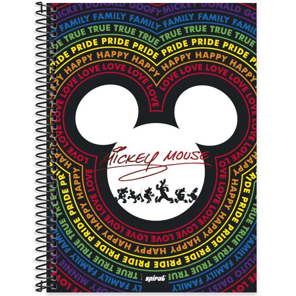 Caderno universitário capa dura 1x1 80 folhas, Disney Mickey Pride, Spiral, 2228907 - PT 1 UN