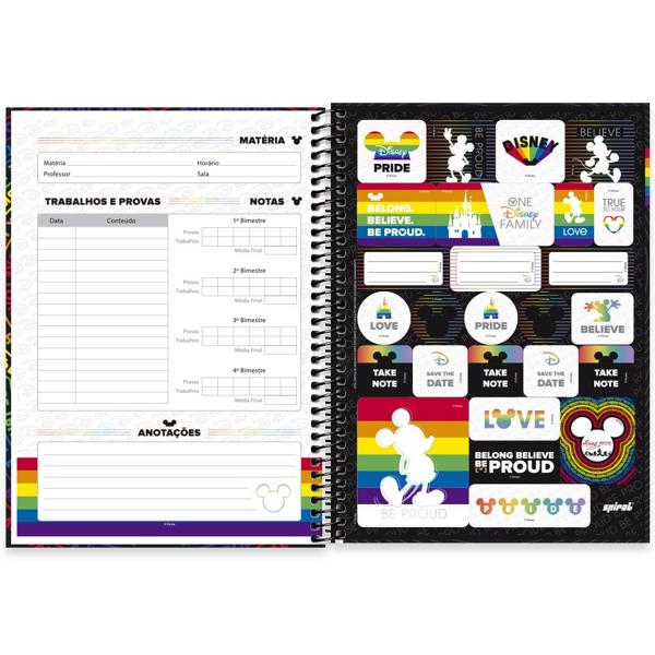 Caderno universitário capa dura 1x1 80 folhas, Disney Mickey Pride, Spiral, 2228907 - PT 1 UN