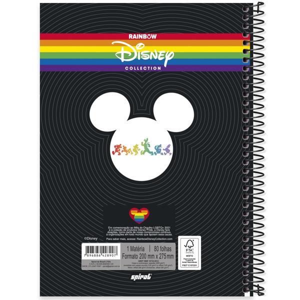 Caderno universitário capa dura 1x1 80 folhas, Disney Mickey Pride, Spiral, 2228907 - PT 1 UN