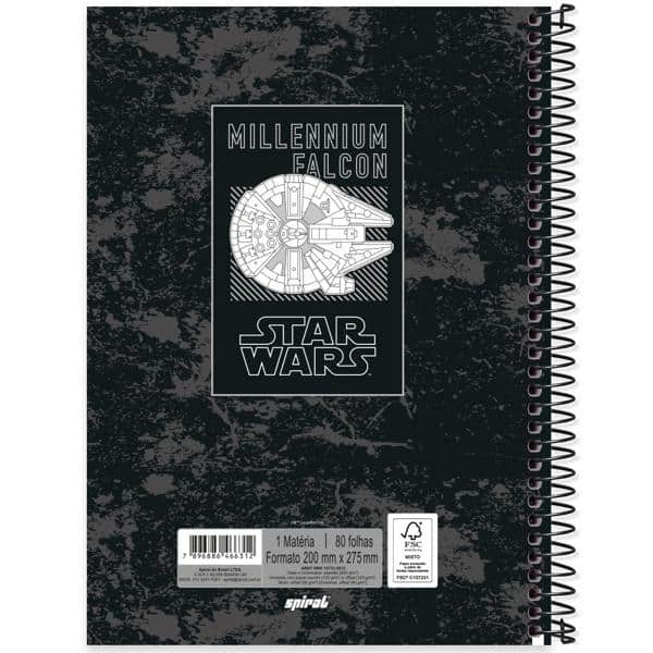 Caderno universitário capa dura 1x1 80 folhas, Star Wars, Spiral, 2266312 - PT 1 UN