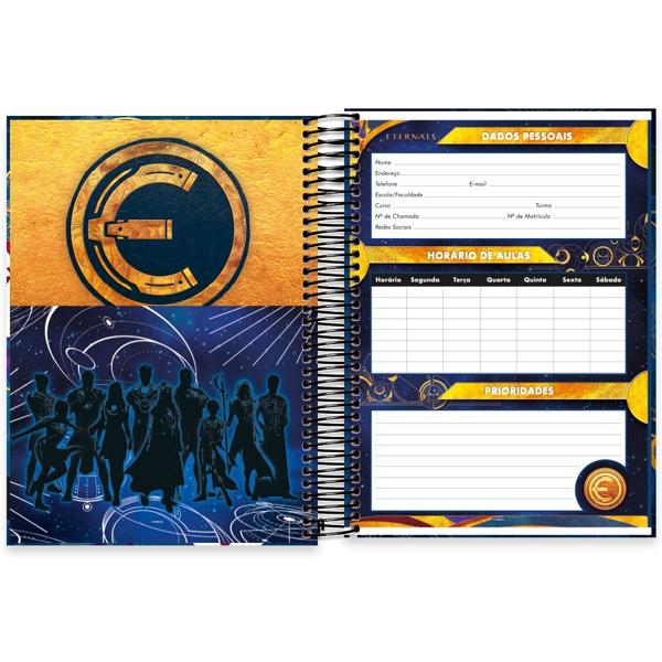 Caderno universitário capa dura 10x1 160 folhas, Marvel Eternos, Spiral, 2266367 - PT 1 UN