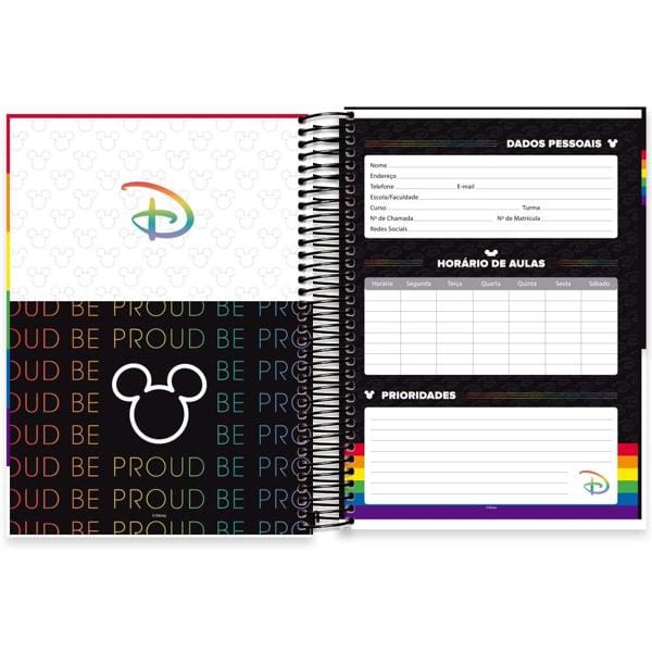 Caderno universitário capa dura 10x1 160 folhas, Mickey Disney Pride, Spiral, 2265773 - PT 1 UN