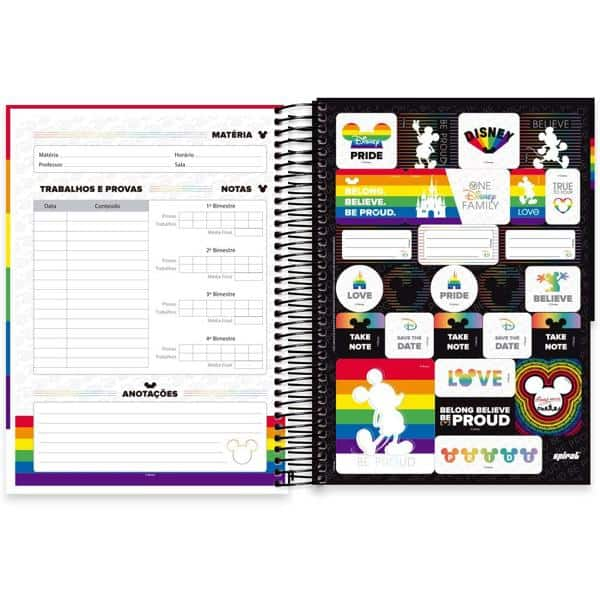 Caderno universitário capa dura 10x1 160 folhas, Mickey Disney Pride, Spiral, 2265773 - PT 1 UN