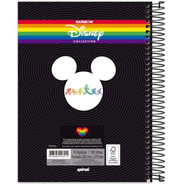 Caderno universitário capa dura 10x1 160 folhas, Mickey Disney Pride, Spiral, 2228914 - PT 1 UN