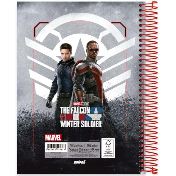 Caderno universitário capa dura 10x1 160 folhas, Marvel Falcão e o Soldado Invernal, Spiral, 2229843 - PT 1 UN