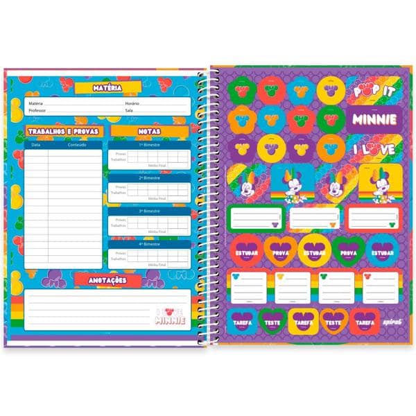 Caderno universitário capa dura 1x1 80 folhas, Disney Minnie Pop It, Spiral, 2266923 - PT 1 UN